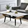 Landon - Coffee Table With Glass Marble Texture Top And Bent Wood Design by Lilola Home | Bel Furniture