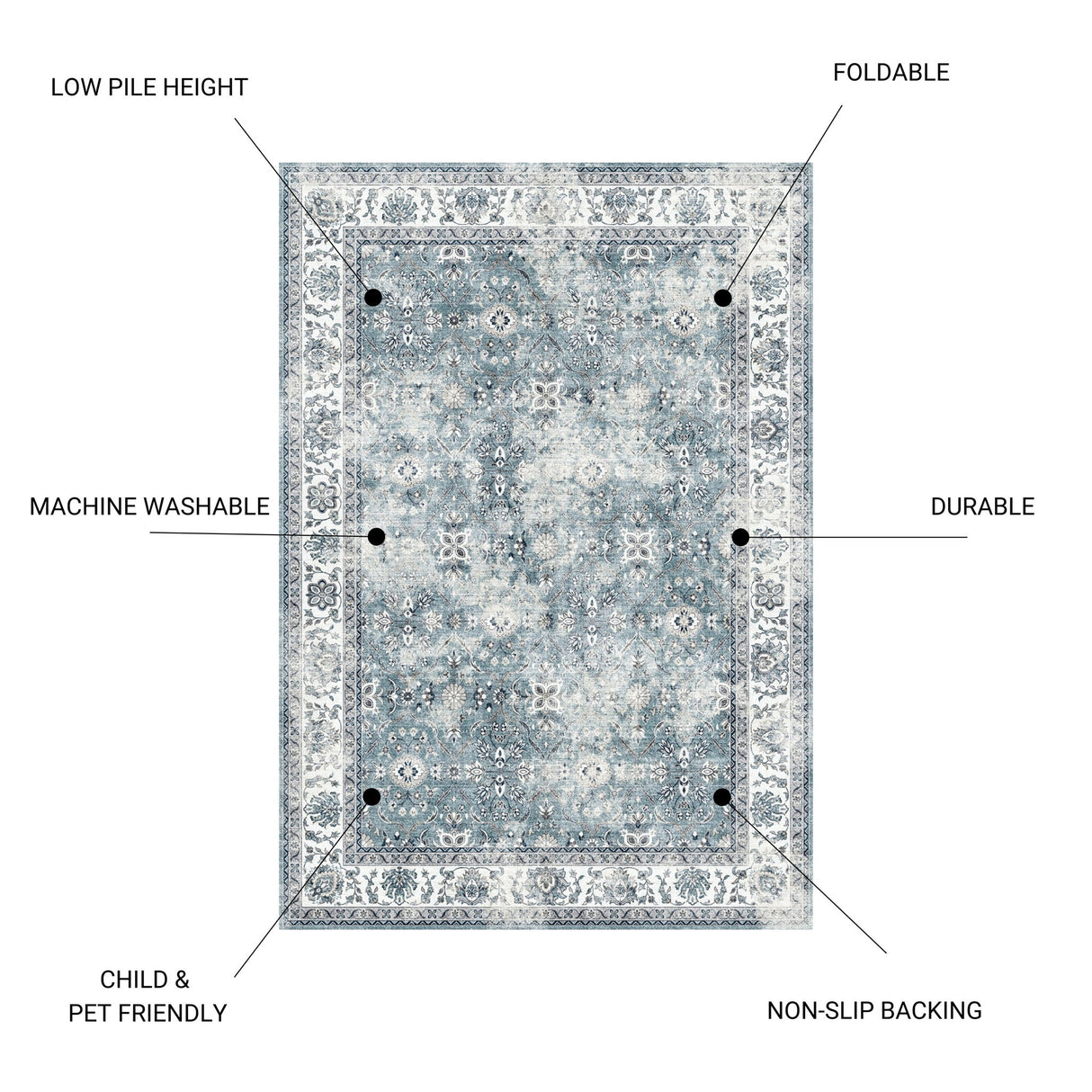 Toucan - Washable Non - Slip Area Rug, Elegant Design - Silver by Icona Home Decor | Bel Furniture