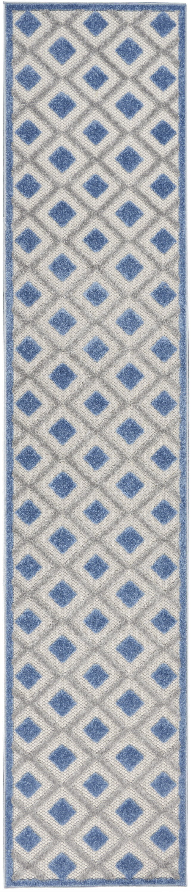 2' X 12' Gingham Non Skid Indoor / Outdoor Runner Rug - Blue / Gray