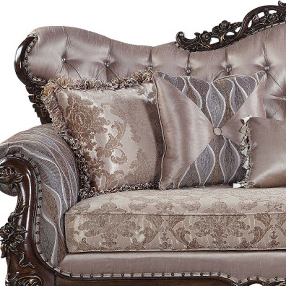 Imitation Silk Damask Sofa And Toss Pillows - Champagne