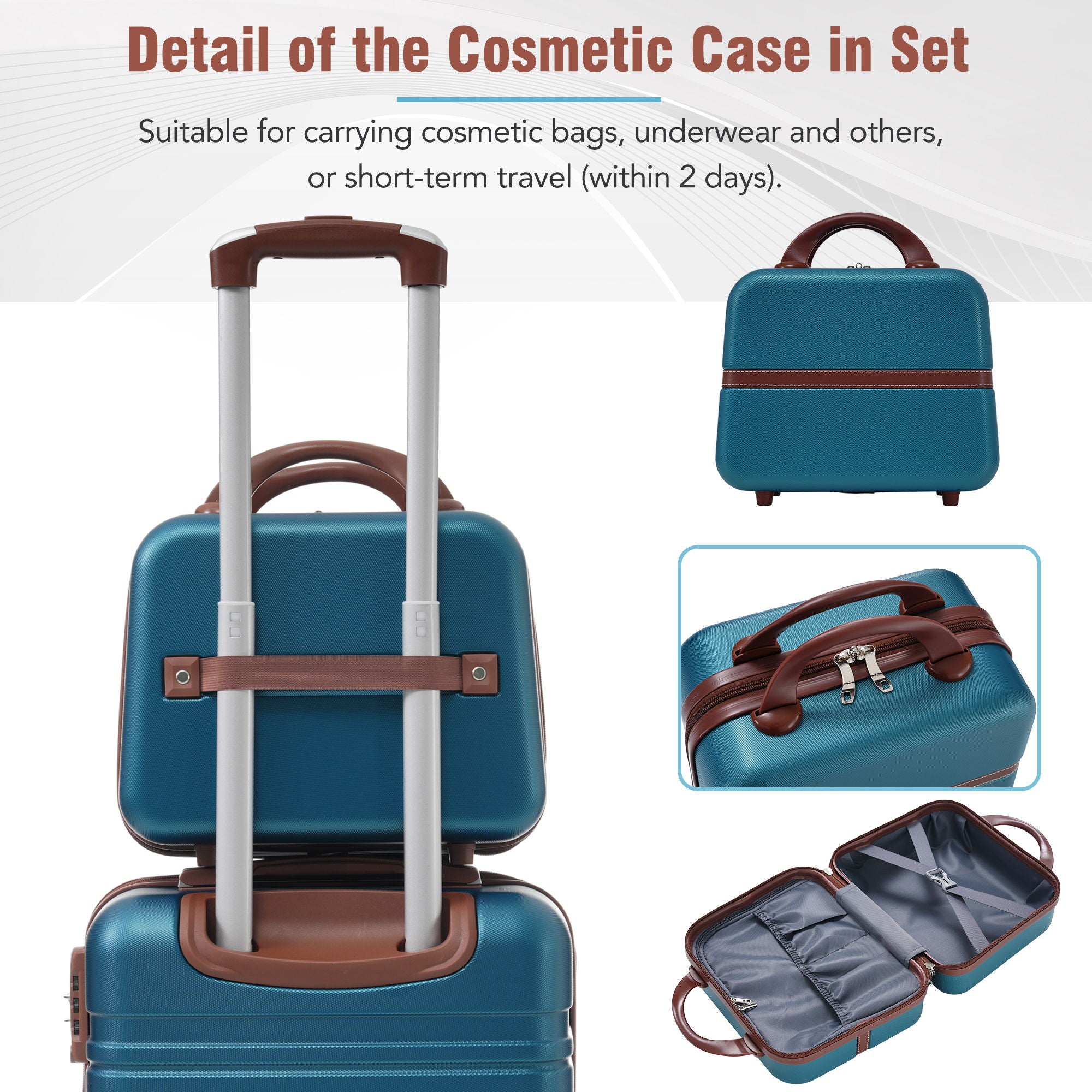 20" Hardside Luggage With Cosmetic Case, 2 Piece Lightweight Suitcase Set With Spinner Wheels, Carry On Vintage Luggage