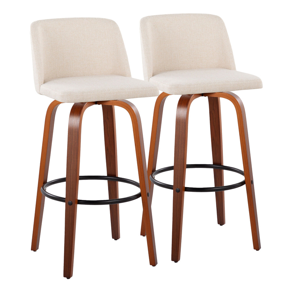 Toriano - Mid Century Modern Fixed Height Barstool Swivel And Round Footrest (Set of 2)