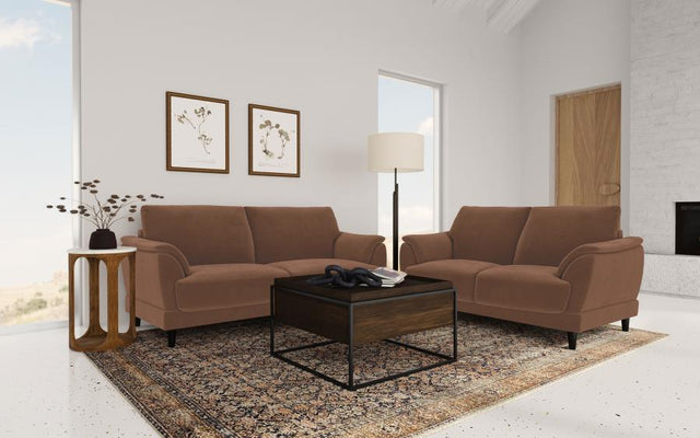 Selma - 2 Piece Velvet Upholstered Crescent Arm Sofa Set - Rust by Coaster Fine Furniture | Bel Furniture