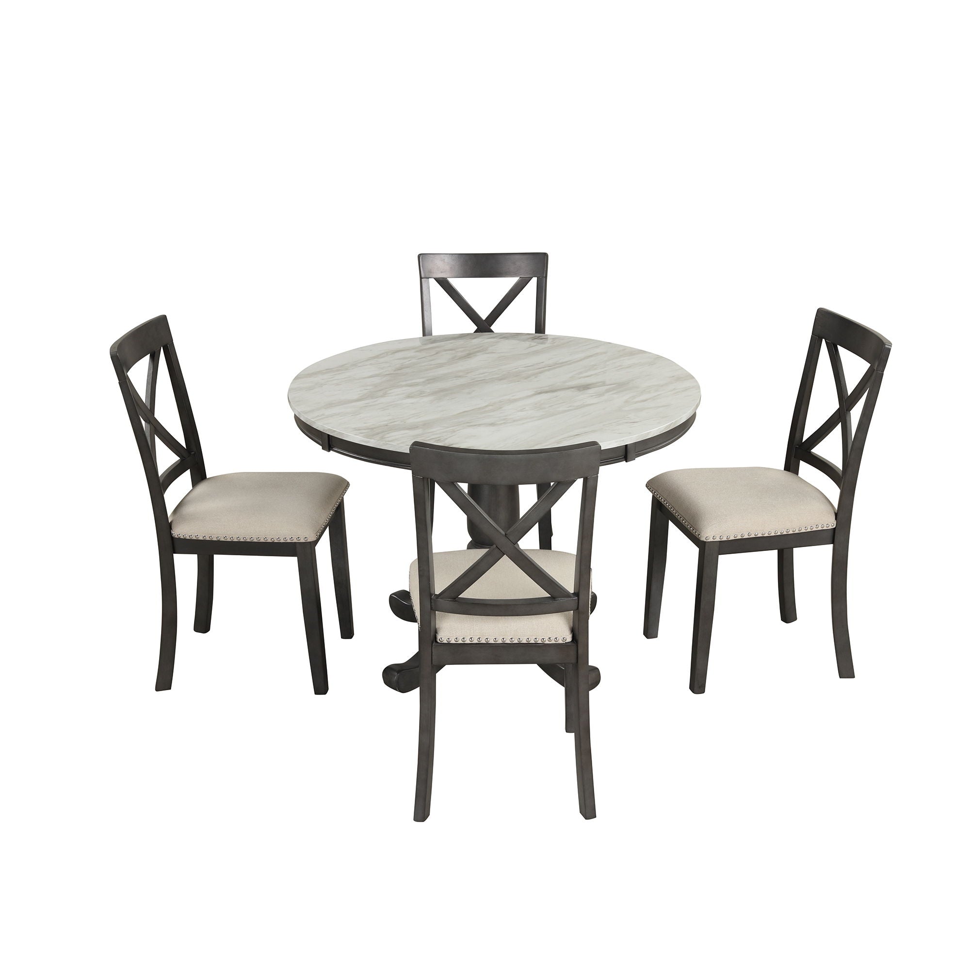 5 Pieces Dining Table And Chairs Set For 4 Persons, Kitchen Room Solid Wood Table With 4 Chairs