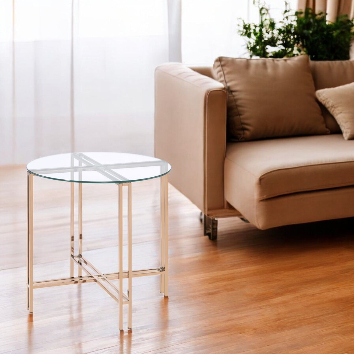 Veises - Clear Glass Top With End Table - Champagne by Urban Nest | Bel Furniture