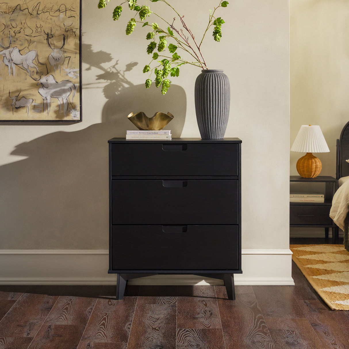 Mid Century Modern 3 Drawer Dresser - Black by Walker Edison | Bel Furniture