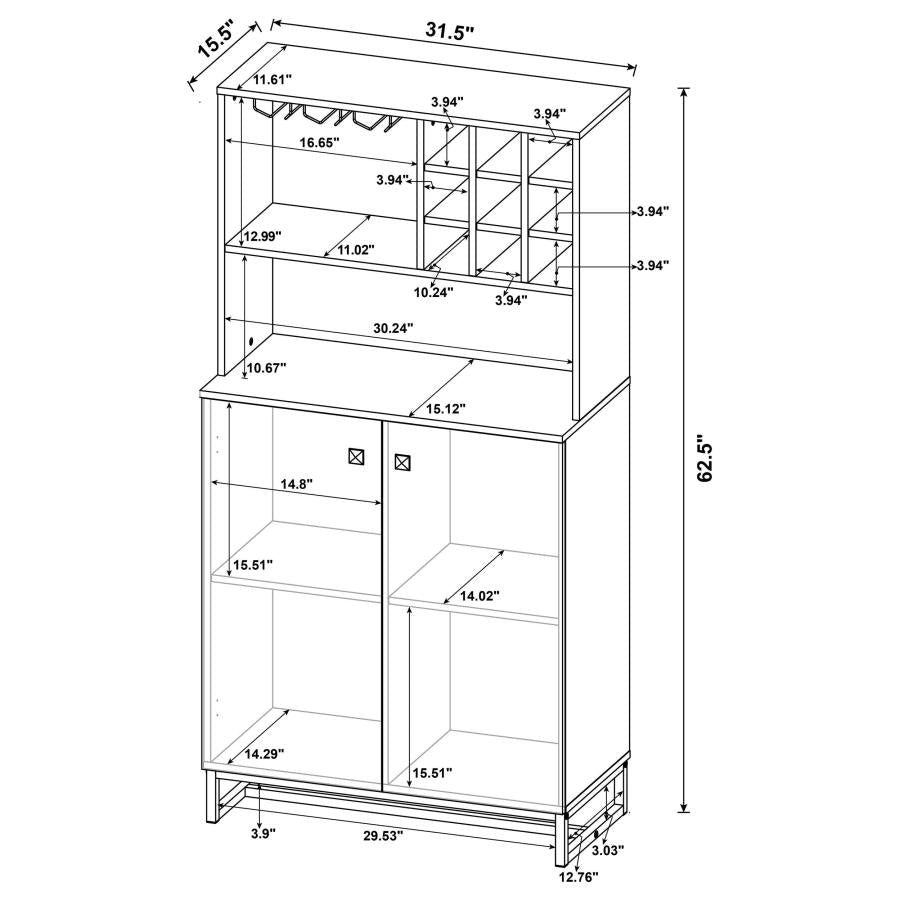 Mendoza - 2 Door Home Bar Cabinet Wine Storage - Rustic Oak