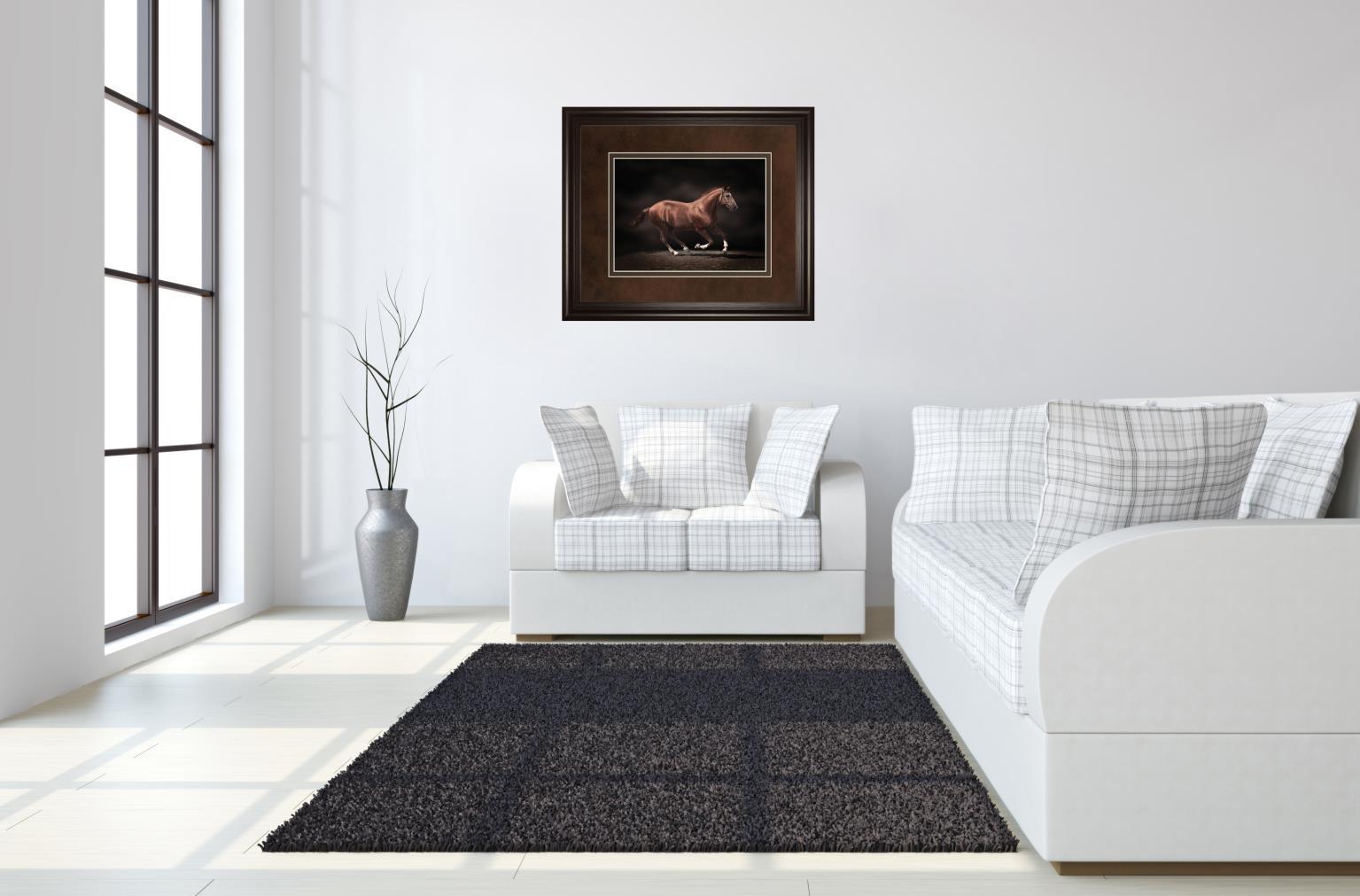 Stallion On Black By Edoma Photo - Framed Print Wall Art - Dark Brown