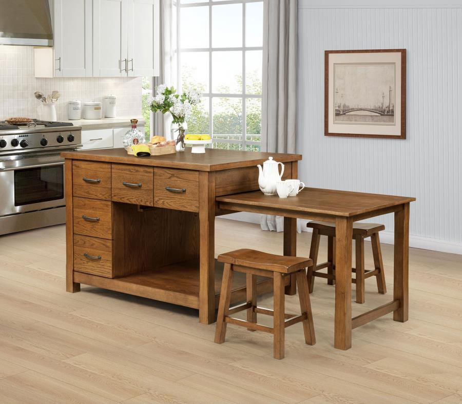 Mayfair - 3 Piece Kitchen Island With Extension Table - Dark Oak