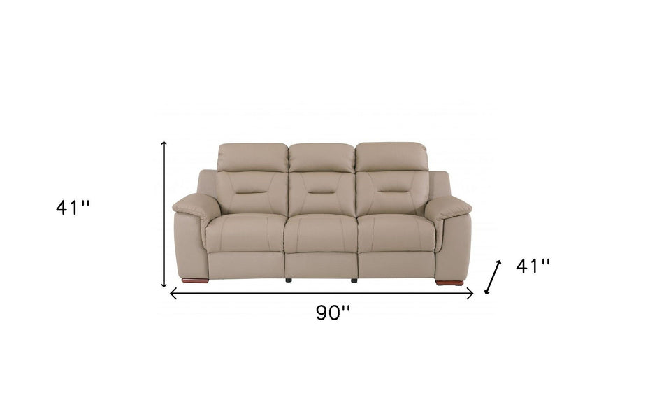 Faux Leather Sofa With Brown Legs - Beige