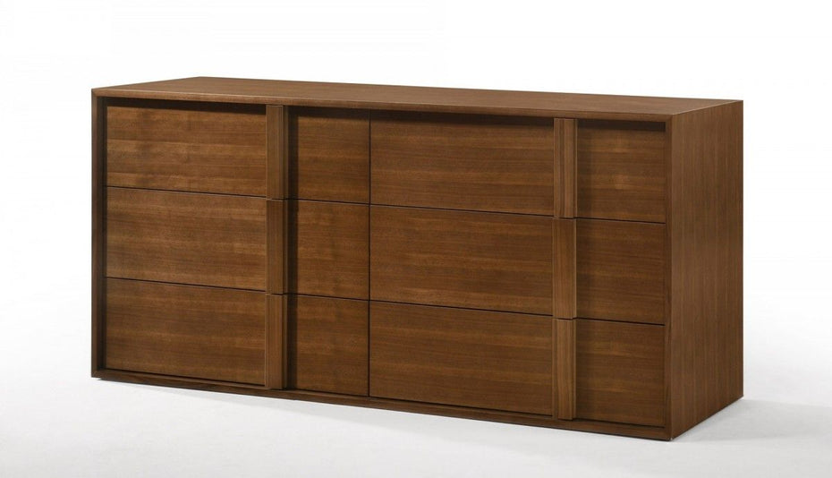 Wood Six Drawer Double Dresser - Walnut