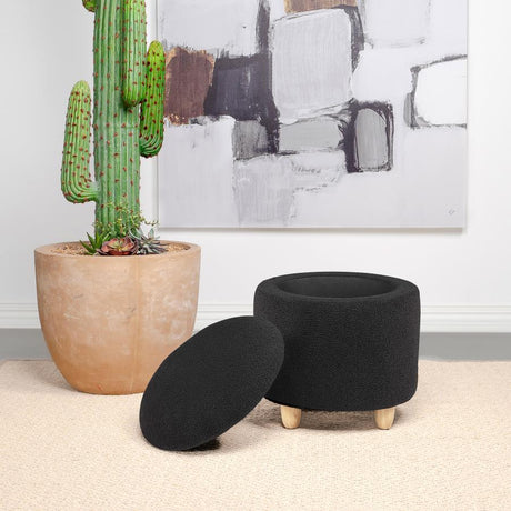 Valia - Faux Sheepskin Upholstered Round Storage Ottoman by Coaster Fine Furniture | Bel Furniture