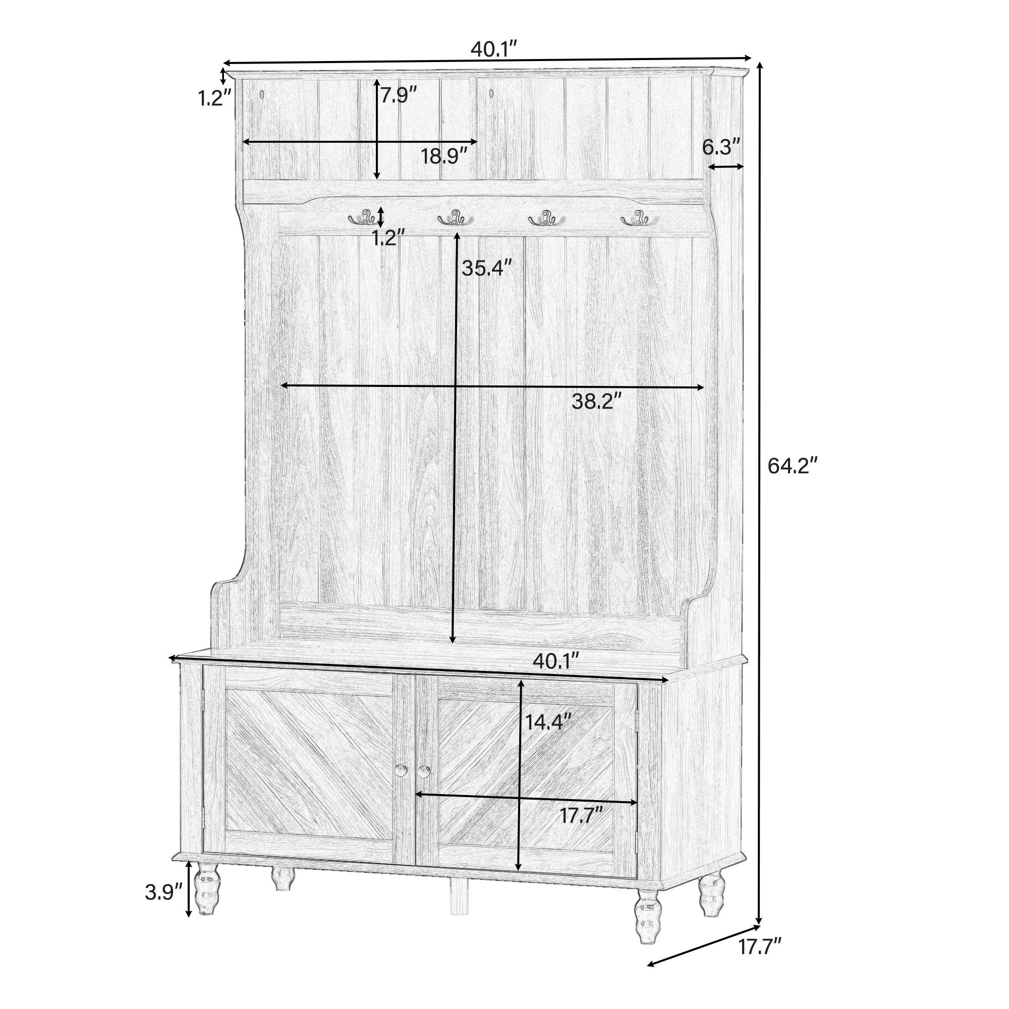 Hall Tree With 4 Hooks, Coat Hanger, Entryway Bench, Storage Bench, 3 In 1 Design, For Entrance, Hallway