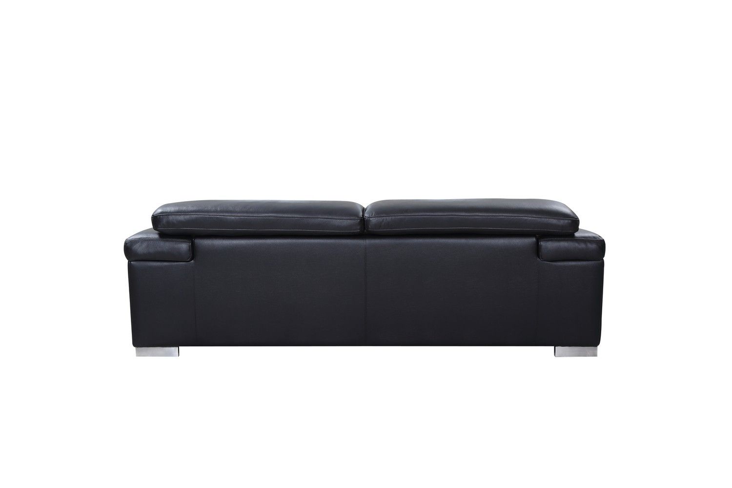 With Silver Legs Sofa Italian Leather - Black