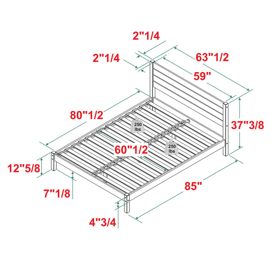 Queen Bed Frame Modern Minimalist Boho - Natural Pine