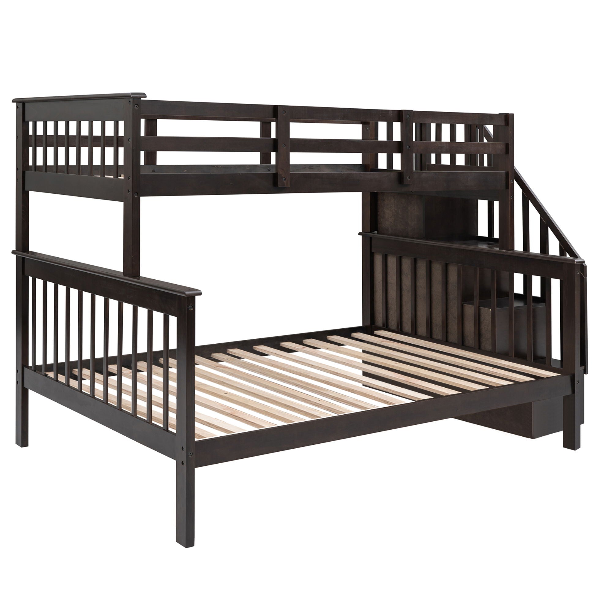 Stairway Bunk Bed With Storage And Guard Rail For Bedroom