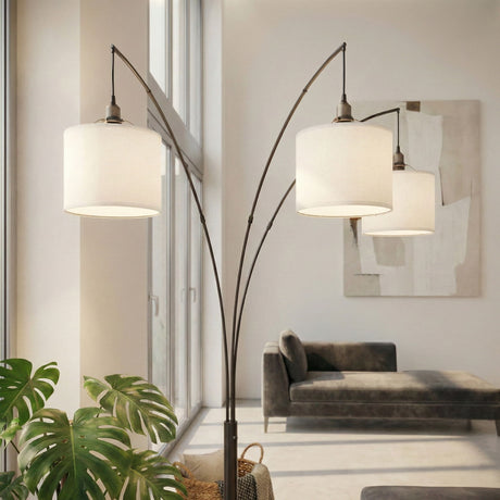 Royal - 3 Arm Arc Floor Lamp, Oil Rubbed Bonze With Linen Shade, 4 Way Rotary Switch - Oil-Rubbed Bronze - view 5