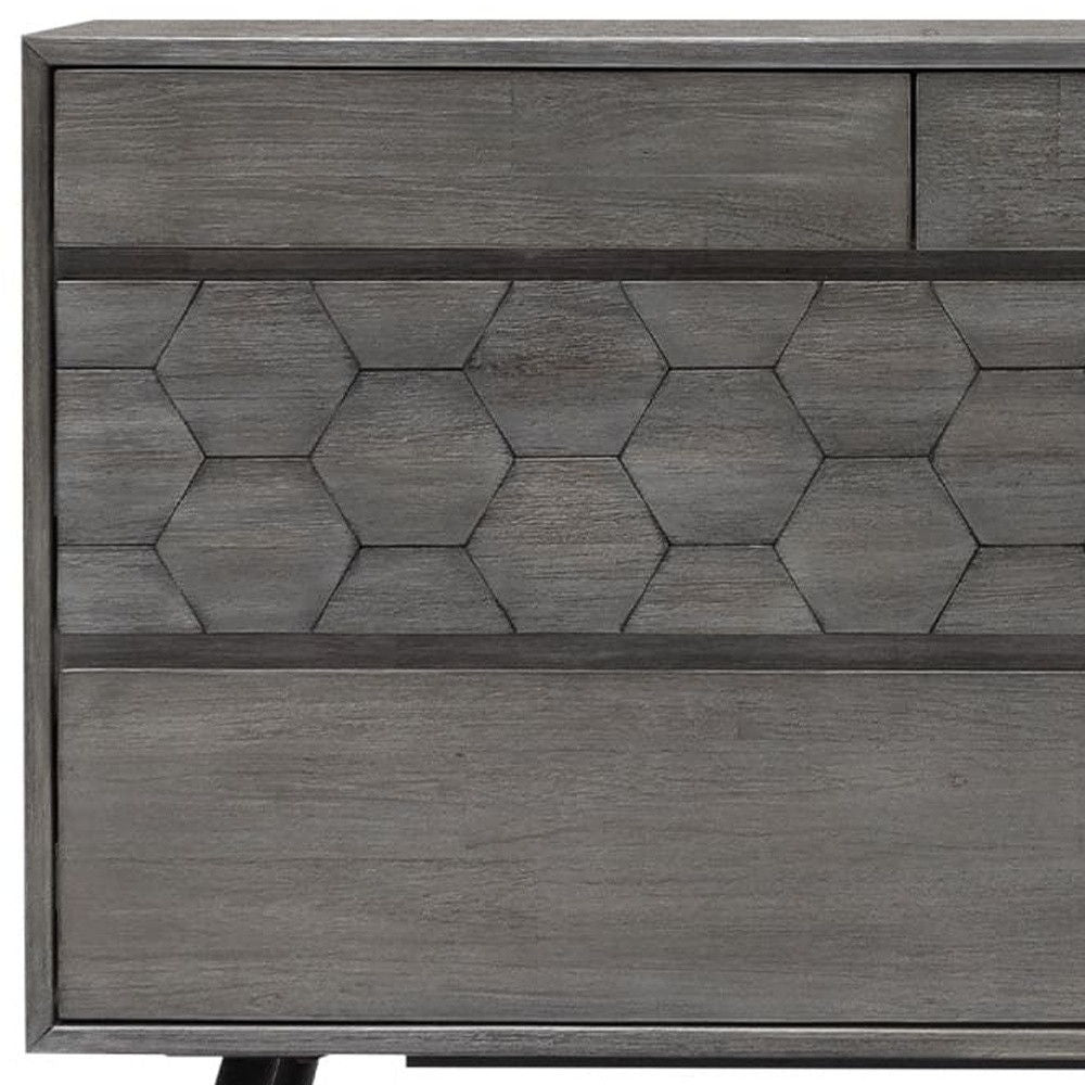 Honeycomb Carved Solid Wood Six Drawer Double Dresser - Gray