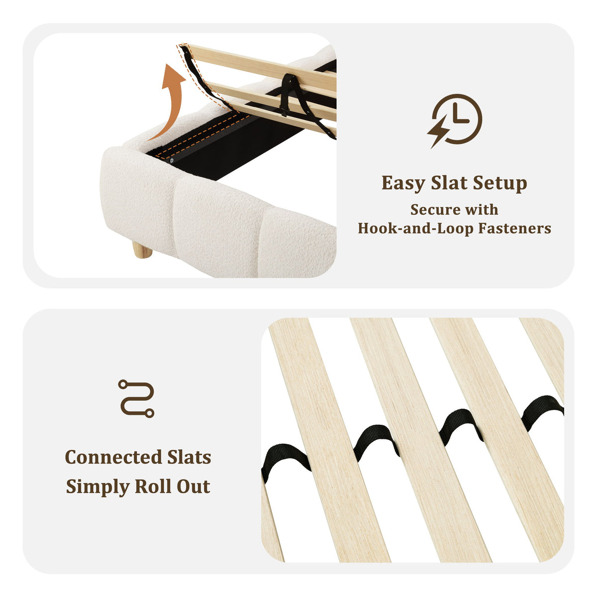 Pula - Queen Platform Bed With Upholstered Headboard, Slat Support, No Box Spring Needed - Ivory