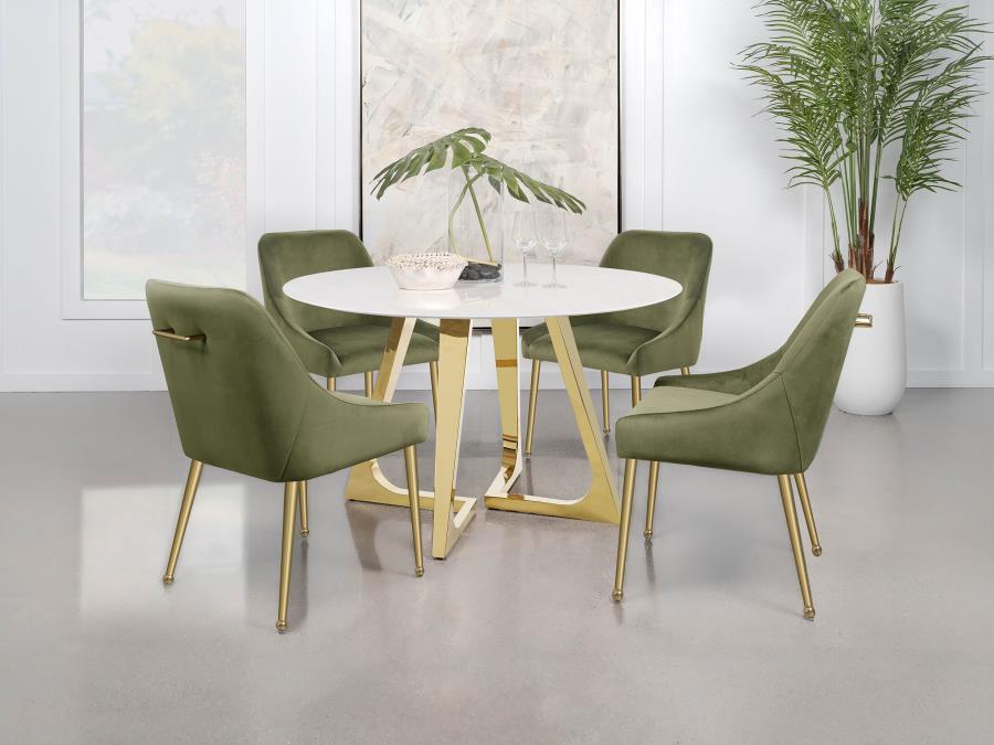 Gwynn - Round Marble Stainless Steel Dining Table - Gold by Coaster Fine Furniture | Bel Furniture