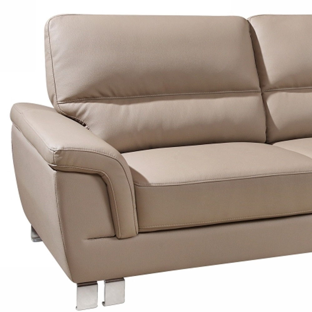 Faux Leather Sofa With Silver Legs - Beige