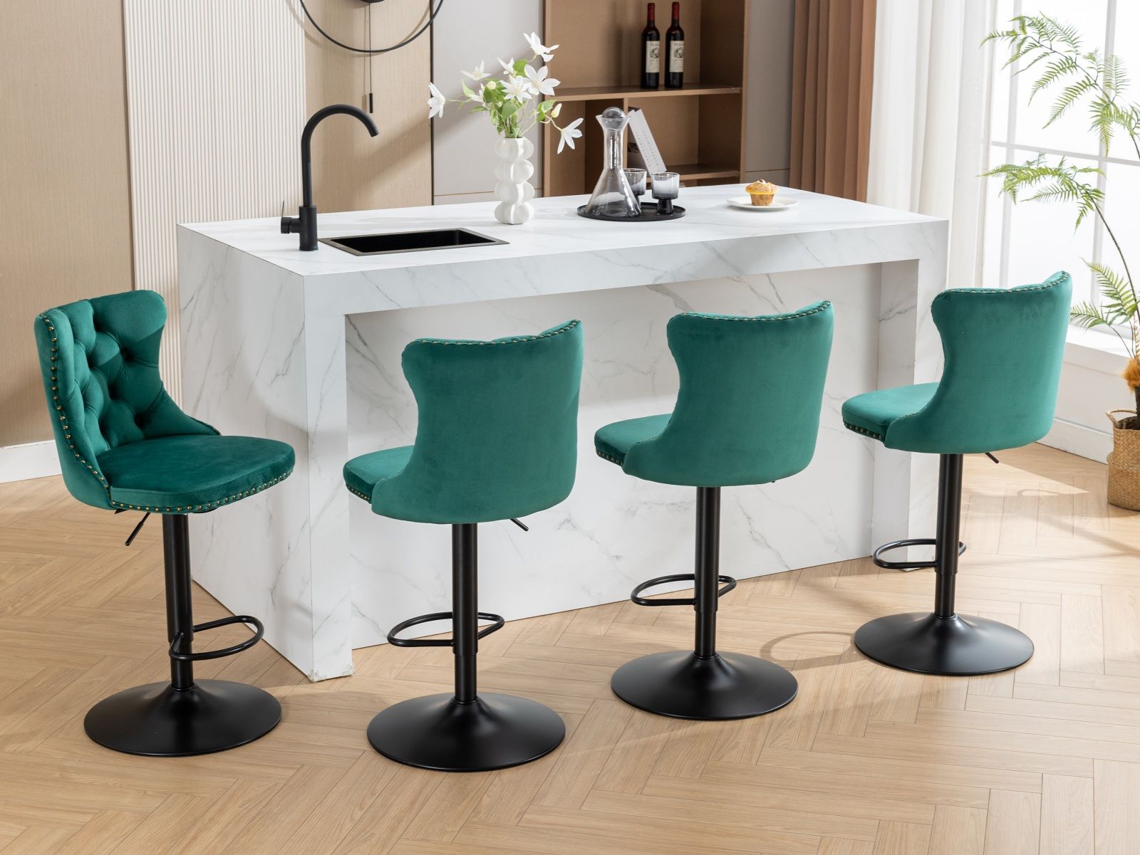 Swivel Velvet Barstools Adjusatble Seat Height, Modern Upholstered Bar Stools With Backs Comfortable Tufted For Home Pub And Kitchen Island (Set of 2)