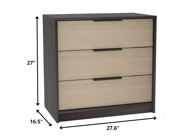 Three Drawer Dresser - Black / Light Oak