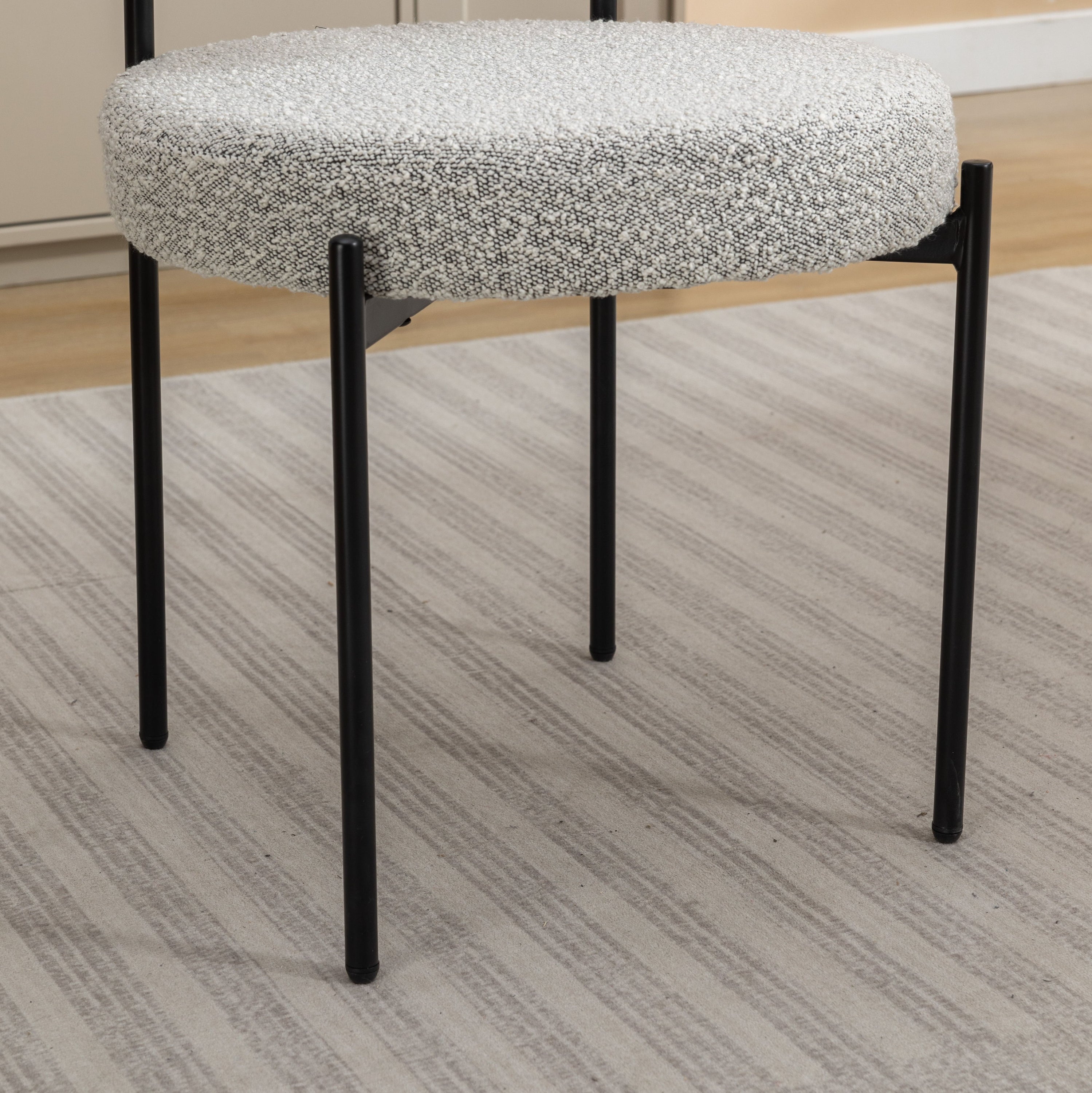 Burbank - Modern Round Boucle Dining Chairs (Set of 2) - Black / White