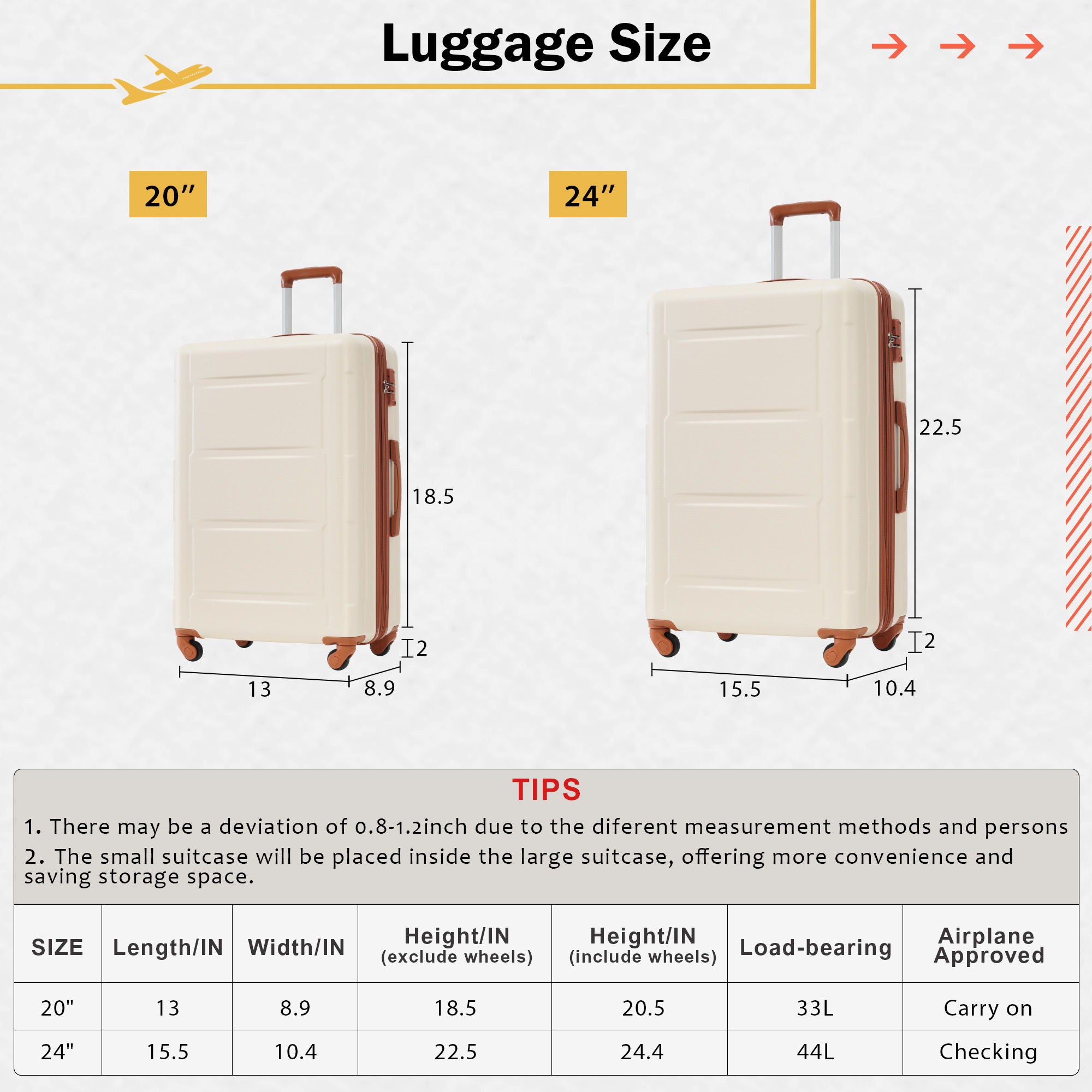 2 Piece Luggage Set With Bags Expanable Spinner Wheels ABS Lightweight Suitcase With Tsa Lock 20" / 24"