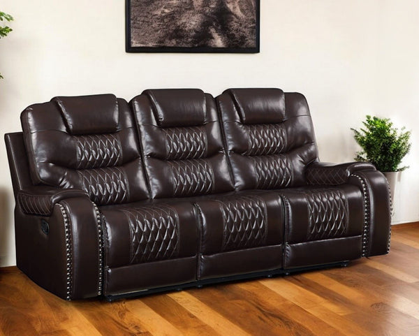 Faux Leather Reclining Sofa With Black Legs - Brown