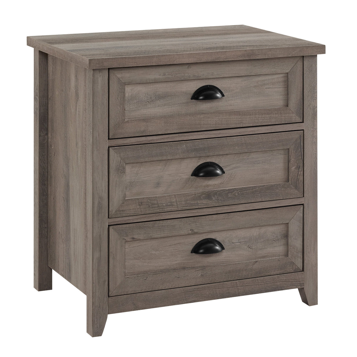 Transitional Farmhouse Framed 3 Drawer Nighstand With Cup Handles Dark Gray by Walker Edison | Bel Furniture