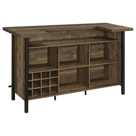 Bellemore - Freestanding Home Bar Wine Cabinet - Rustic Oak by CoasterEssence | Bel Furniture