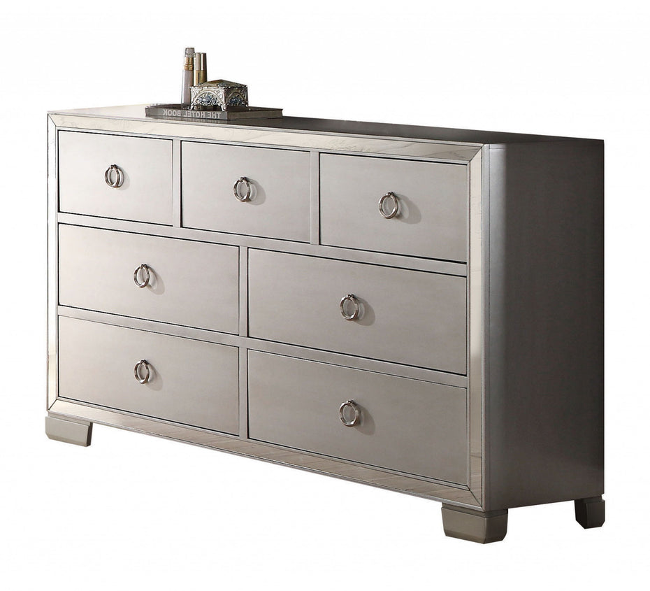 Solid Wood Seven Drawer Triple Dresser - Platinum