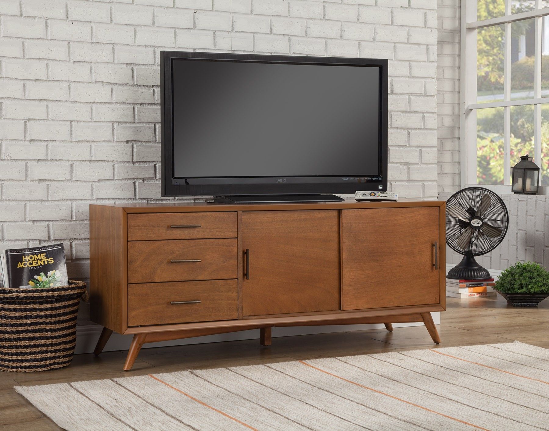 TV Stand With Drawers And Sliding Door - Brown