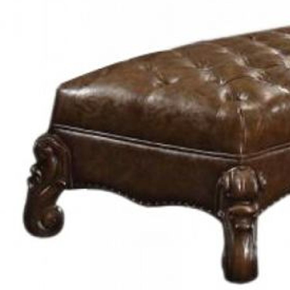 Upholstered Faux Leather Bench - Brown