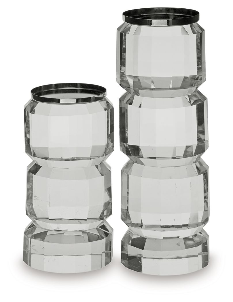 Brentley - Clear / Silver Finish - Candle Holder Set (Set of 2) by Signature Design by Ashley® | Bel Furniture
