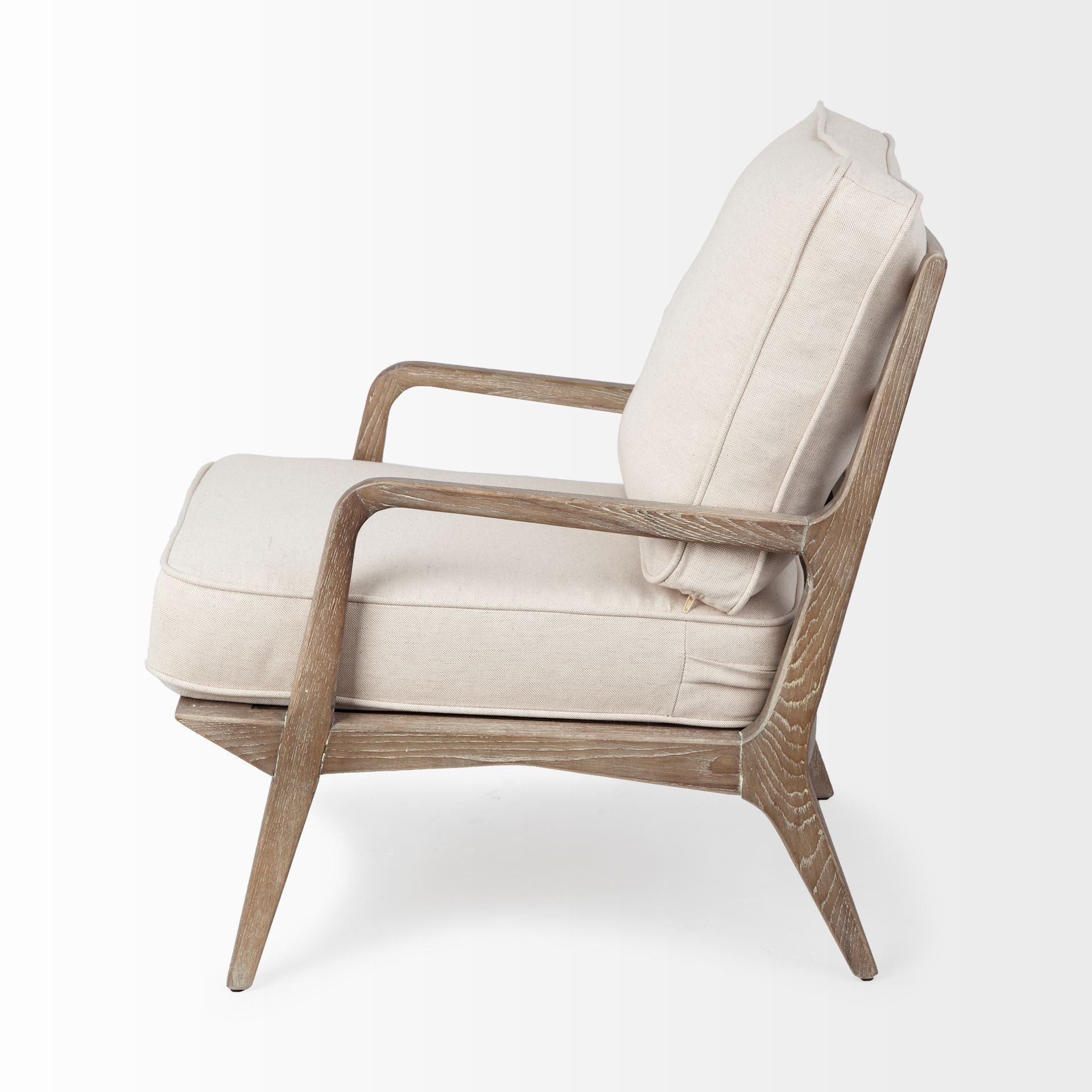 Wood Fabric Arm Chair - Ivory / Brown