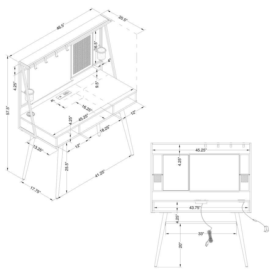 Jessie - Writing Desk With Whiteboard And USB - Black