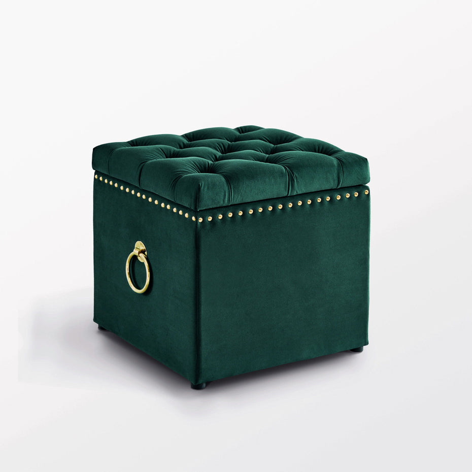 Velvet Tufted Storage - Hunter Green / Black