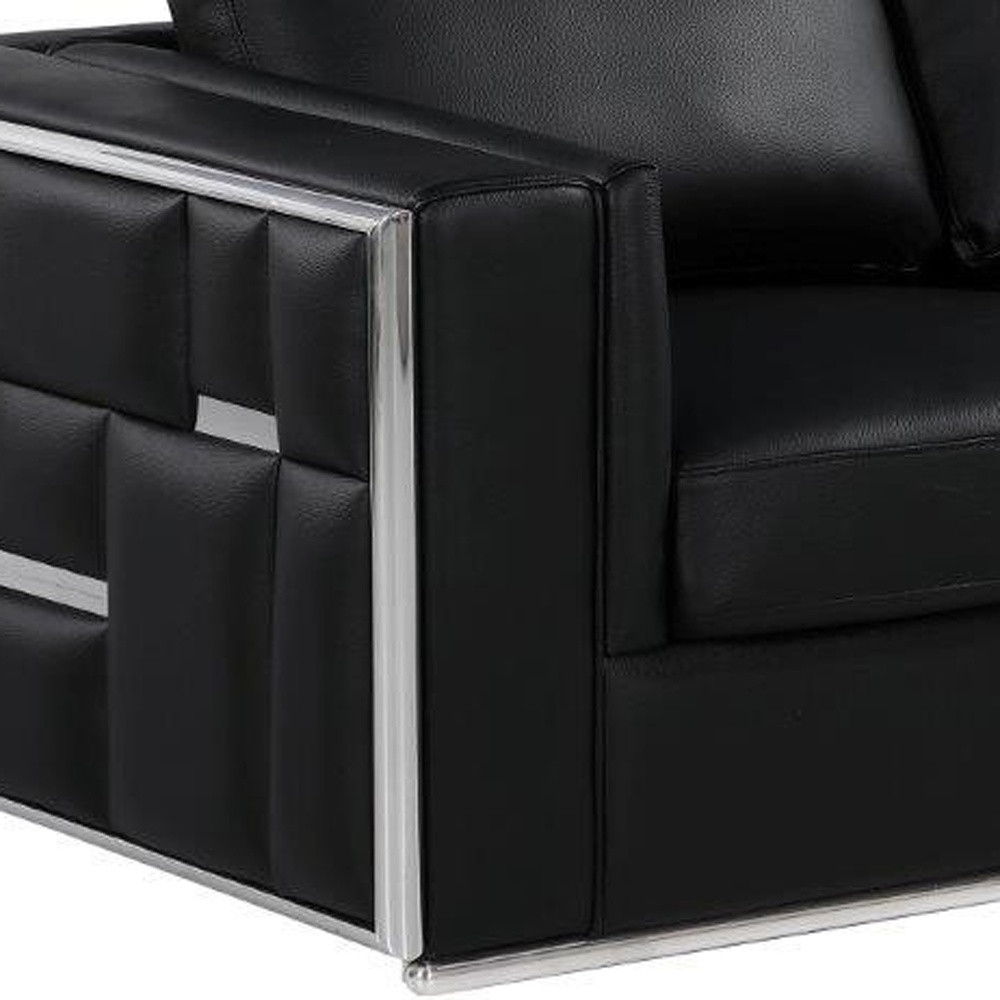 Metallic Leather Loveseat - Silver / Black