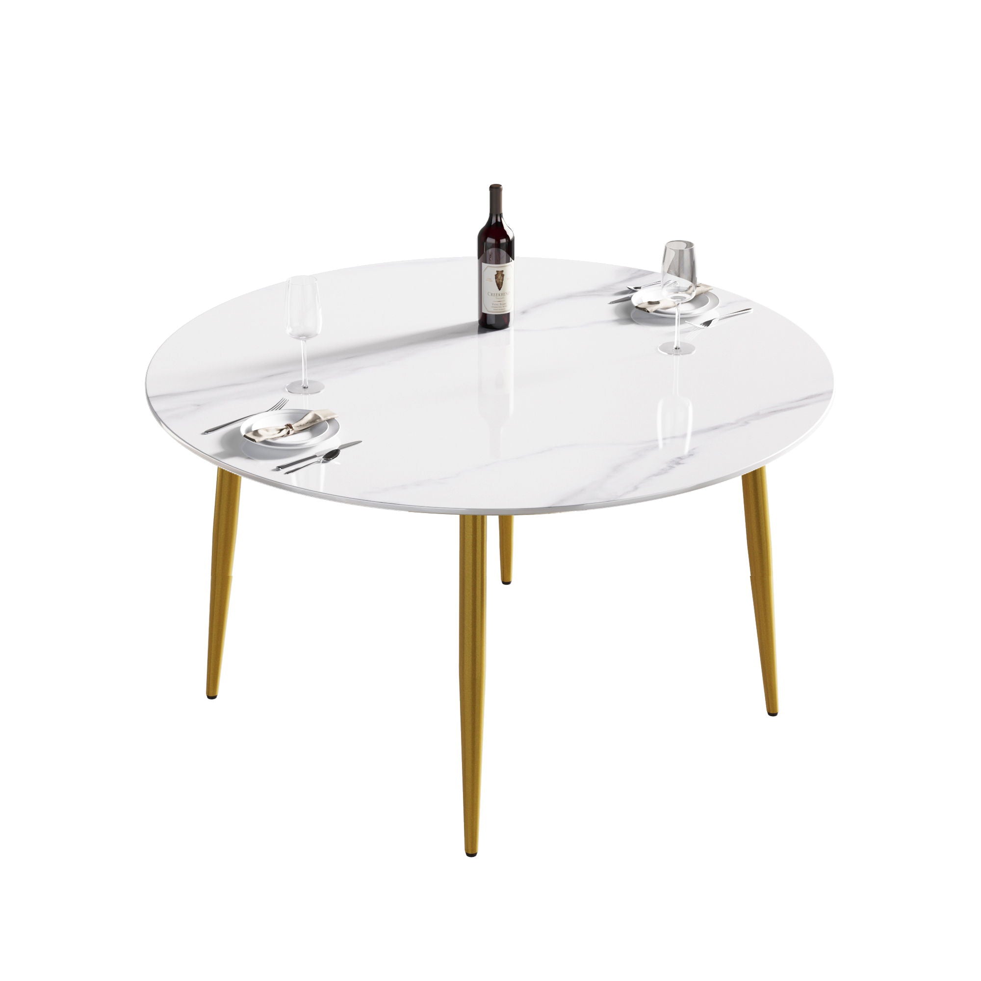 Modern Man-Made Stone Round Metal Dining Table-Position For 6 People