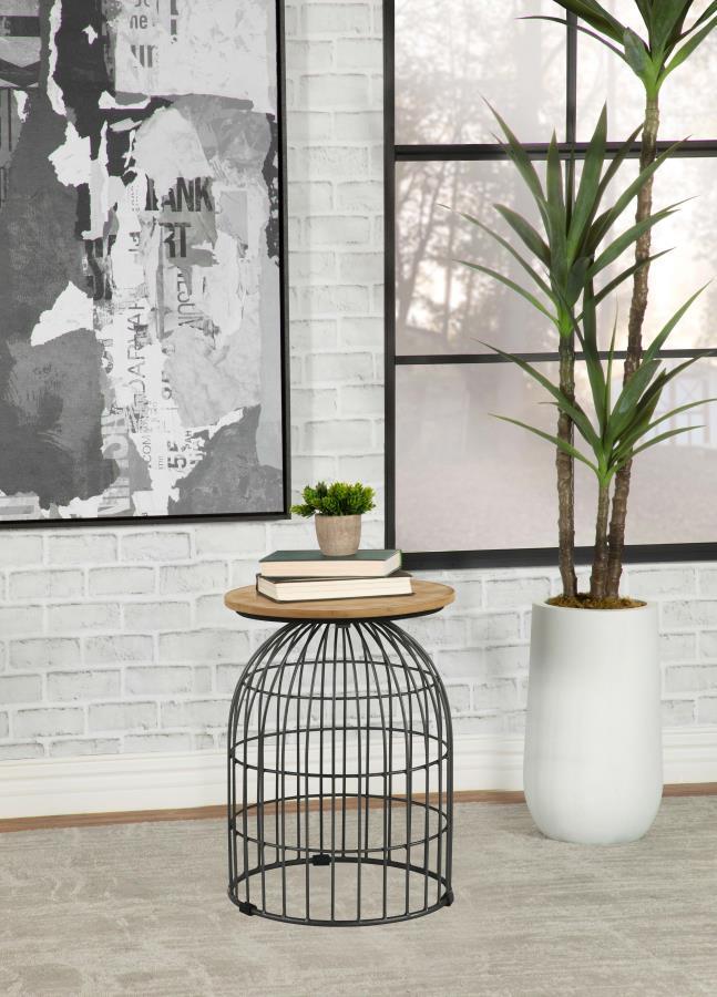 Bernardo - Round Wire Frame Side Table - Natural And Gunmetal by CoasterEssence | Bel Furniture