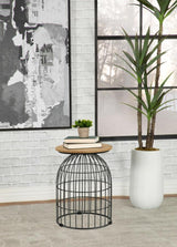 Bernardo - Round Wire Frame Side Table - Natural And Gunmetal by CoasterEssence | Bel Furniture