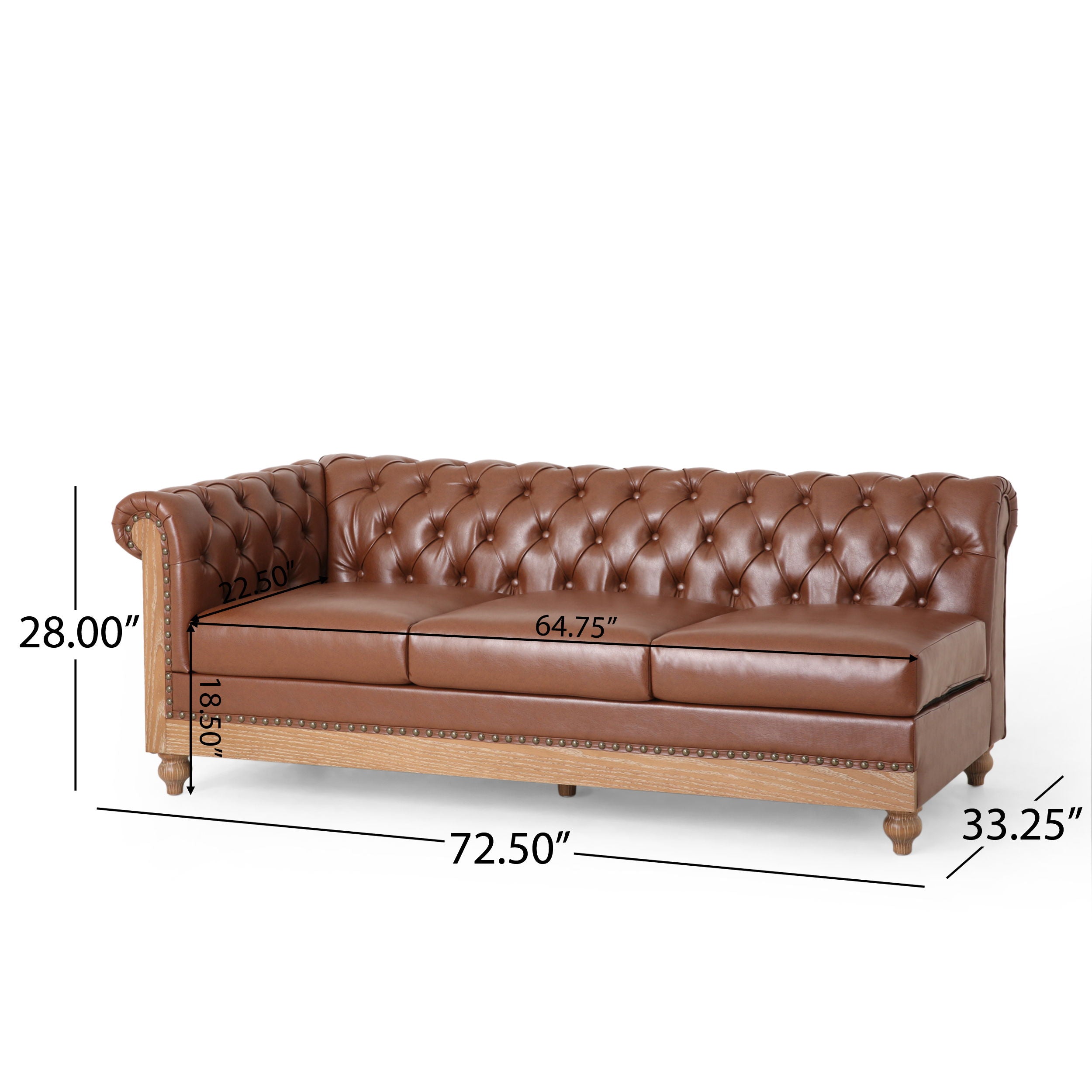 Comfy Large Sectional Sofa With Wooden Legs, Retro Style For Living Room