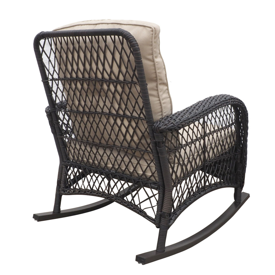 Garden Rocking Chair, Outdoor Rattan Rocker Chair With All-Weather Hand-Woven Resin Wicker, Patio Relaxing Lounge Furniture With Powder-Coated Metal Frame For Backyard, Porch - Brown / Beige