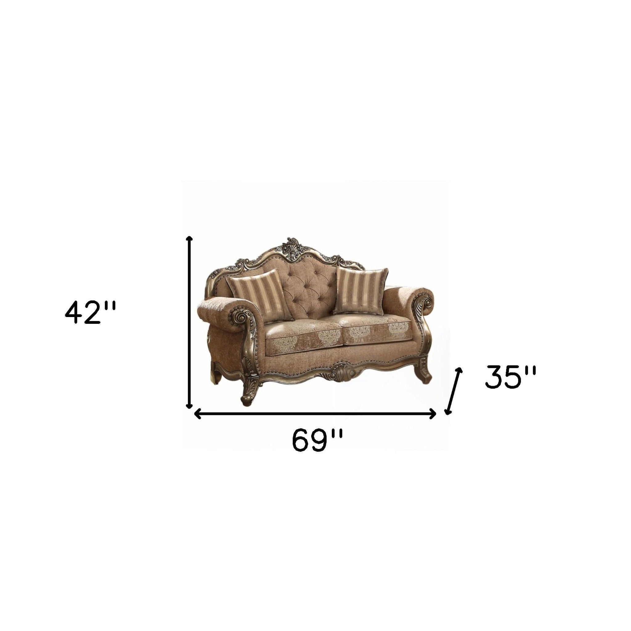 Damask Chesterfield Loveseat - Brown / Platinum