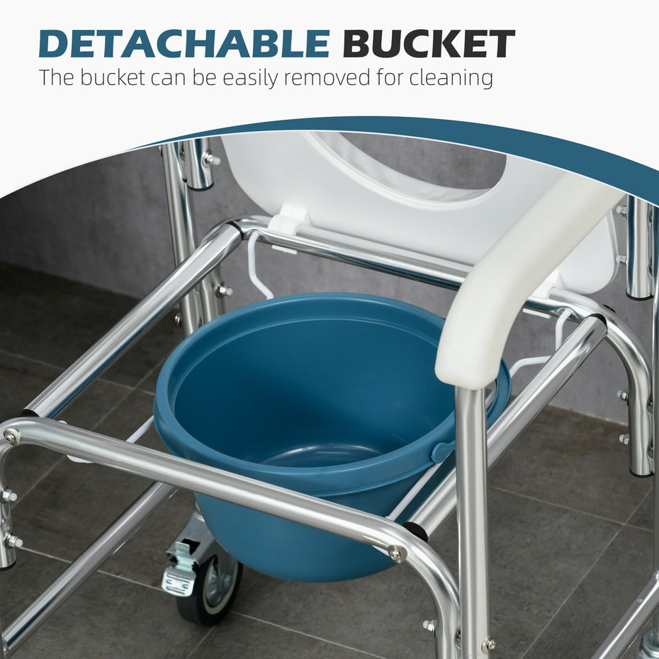 Homcom - Shower Commode Wheelchair, Padded Seat, 330 Lbs - White