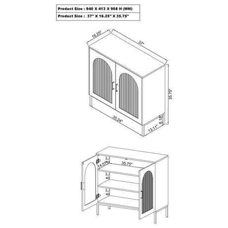 Jess - 2-Door Arched Fluted Glass Accent Cabinet - Black by Coaster Fine Furniture | Bel Furniture