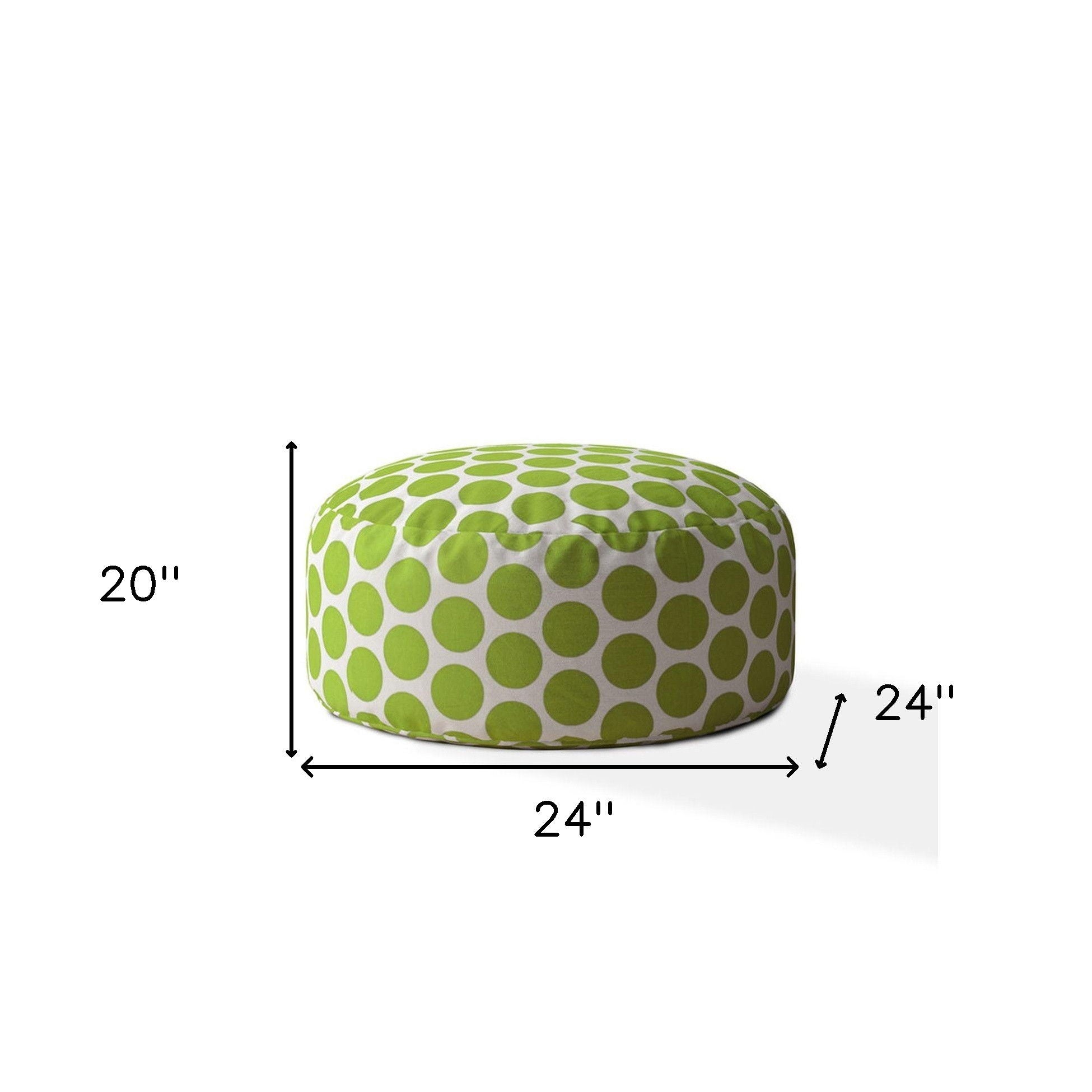 Cotton Round Polka Dots Pouf Ottoman - Green / White