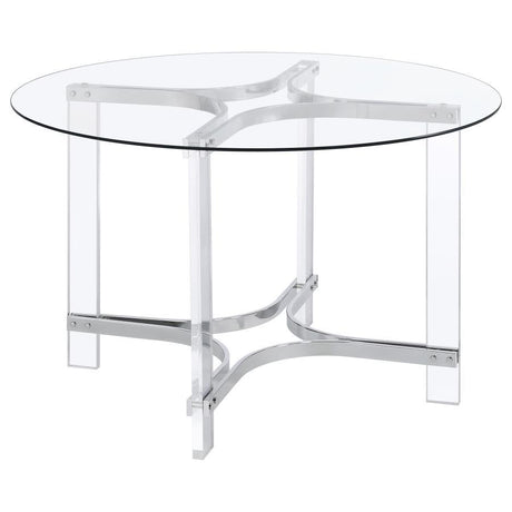 Keeling - Round Glass Top Acrylic Dining Table - Chrome by Coaster Fine Furniture | Bel Furniture